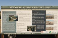 USA:  California, Central Valley, Folsom Lake (Folsom Reservoir), Folsom Lake State Recreational Area (SRA), American River Basin, Brown's Ravine overlook, sign on proposed Auburn Dam now defeated