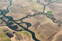 USA  California, Sacramento-San Joaquin Delta, aerial view of San Joaquin River (lower left)  northeast of Antioch