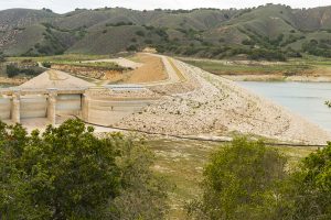 USA: California, Santa Barbara County, Santa Ynez Valley, Cachuma Lake's Bradbury Dam, after 5 years of drought, , reservoir at 14.8% capacity