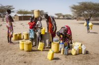 Africa:  Kenya; North Rift District, Turkana Land, drive from Eliye Springs on Lake Turkana's West Side to Lodwar, water pump near Kangatosa village for local Turkana people