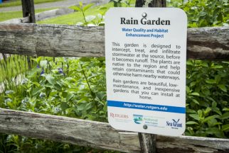 USA:  New Jersey, Upper Raritan River Basin, Upper Raritan Watershed Association (URWA) BioBlitz on May 21, 2011, sign for rain garden