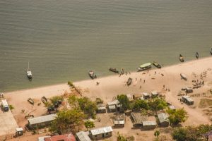 Tanzania:  Lake Victoria, aerial of lakeshore just west of Mwanga